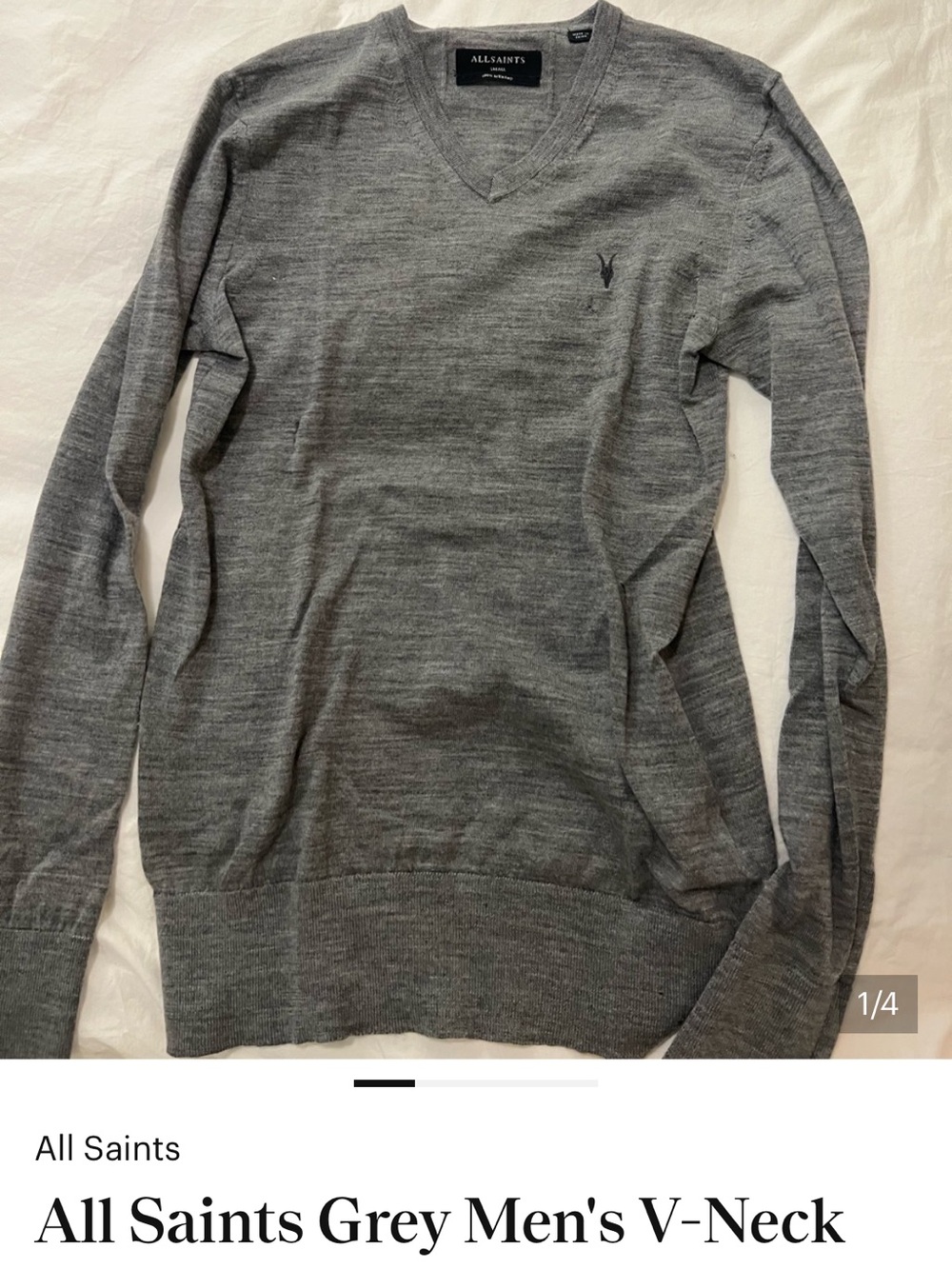 All Saints Grey V-Neck Sweater - Men's Lightweight Knit